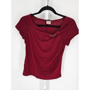 JKLA Women's Red Short Sleeve Asymmetric Scoop-Neck Blouse Size S